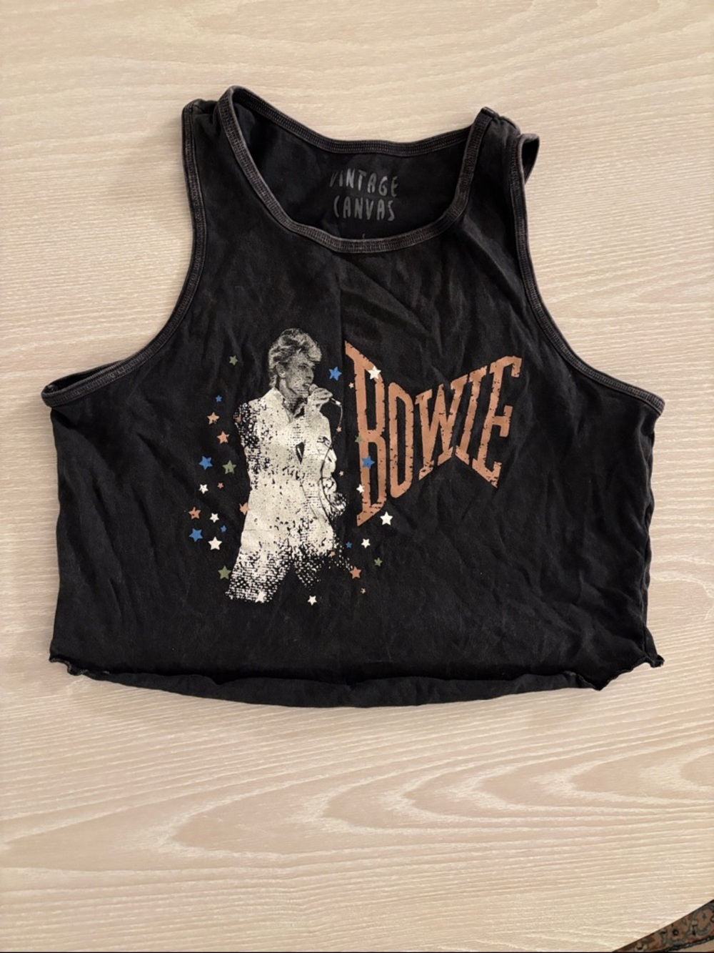 Vintage Canvas Black Bowie Crop Tank Top